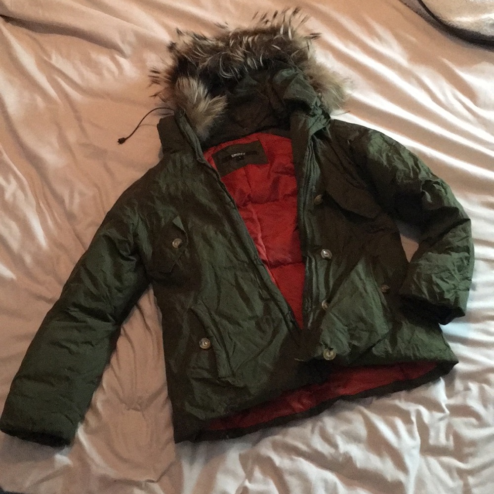 DKNY down jacket with fur trim